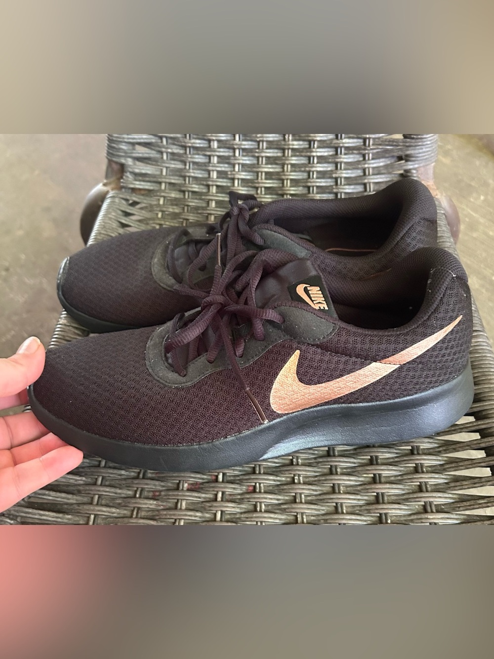 New new Nike Women's Black Running Shoes with Rose Gold Swoosh Accent